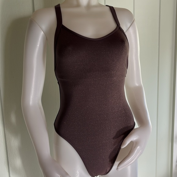 L*Space Swim Baewatch Cross-back, One-piece Swimsuit in Mauve w/ Gold Shimmer - Picture 13 of 16